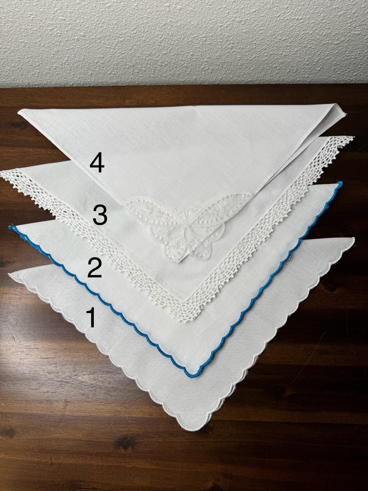 Embroidered Wedding Handkerchief Bride & Groom Date and One Initial Lace Scalloped Customized