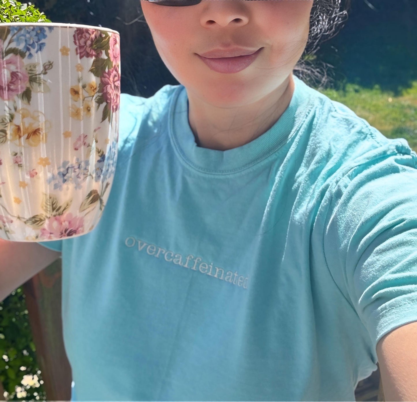 Overcaffeinated Embroidered T-shirt Comfort Colors