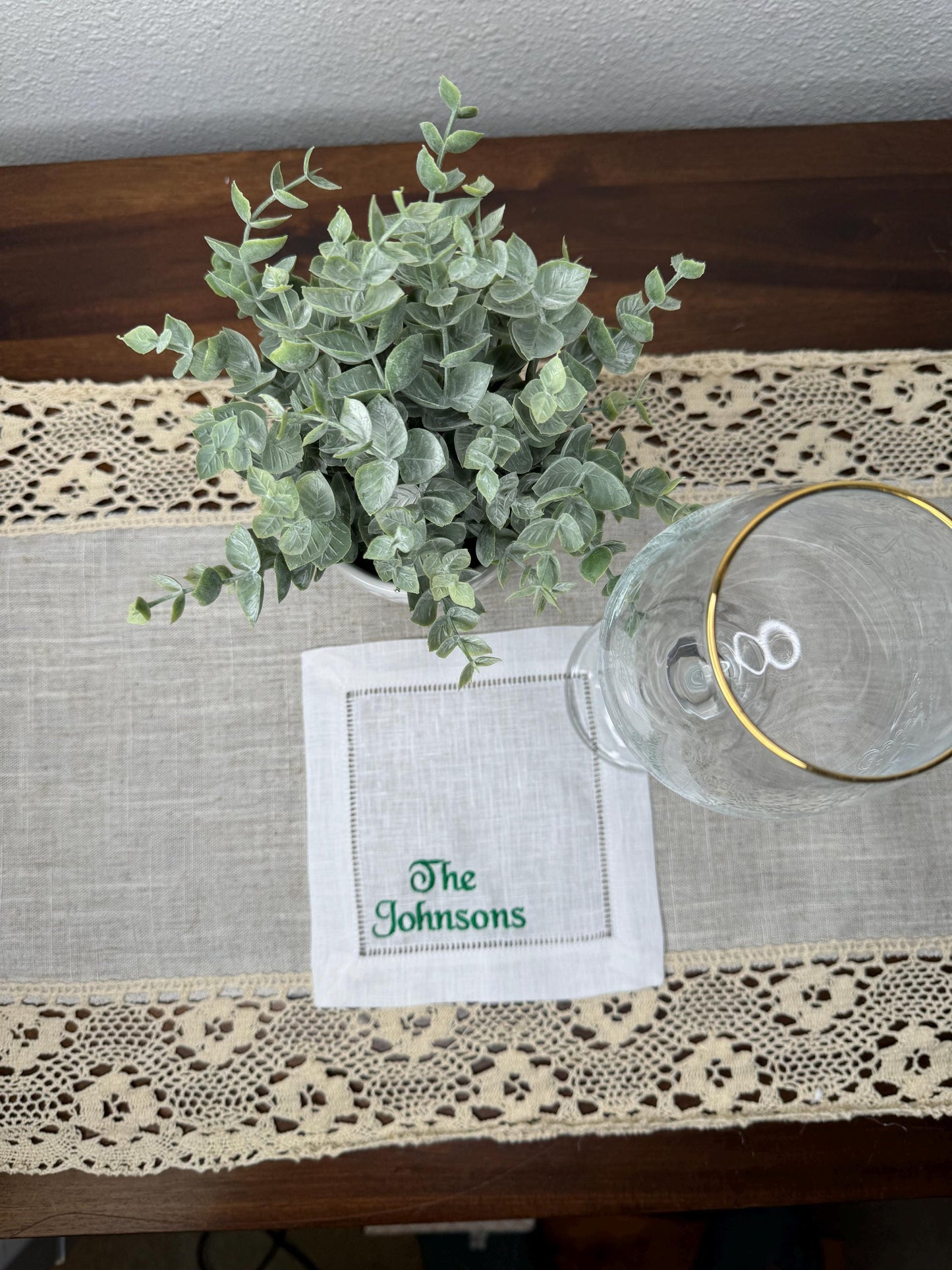 Customized Family Name Embroidered Linen Cocktail Napkins (Set of 4,6,8)