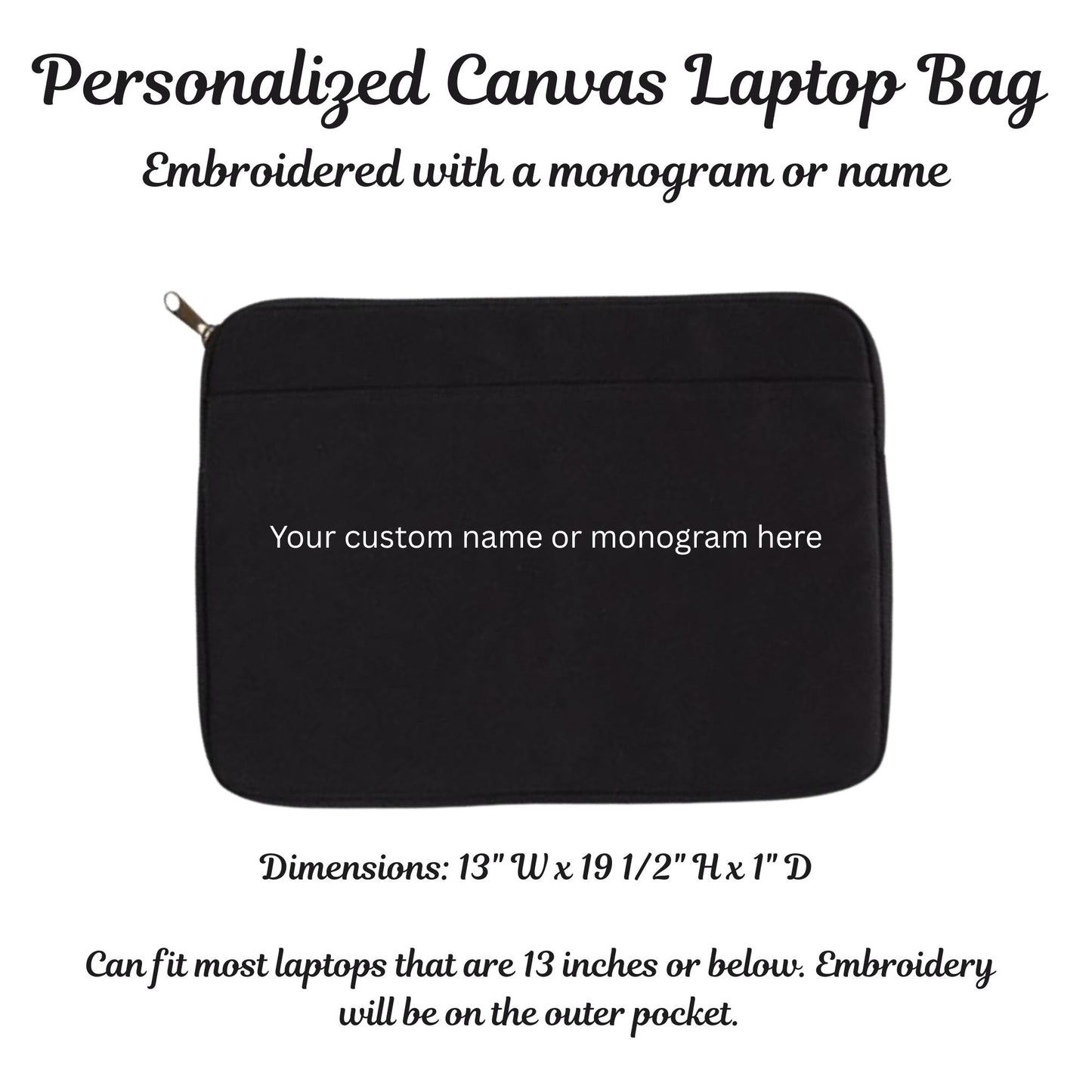 Customized Embroidered Canvas Laptop Bag Monogram or Name - Gift for her and him