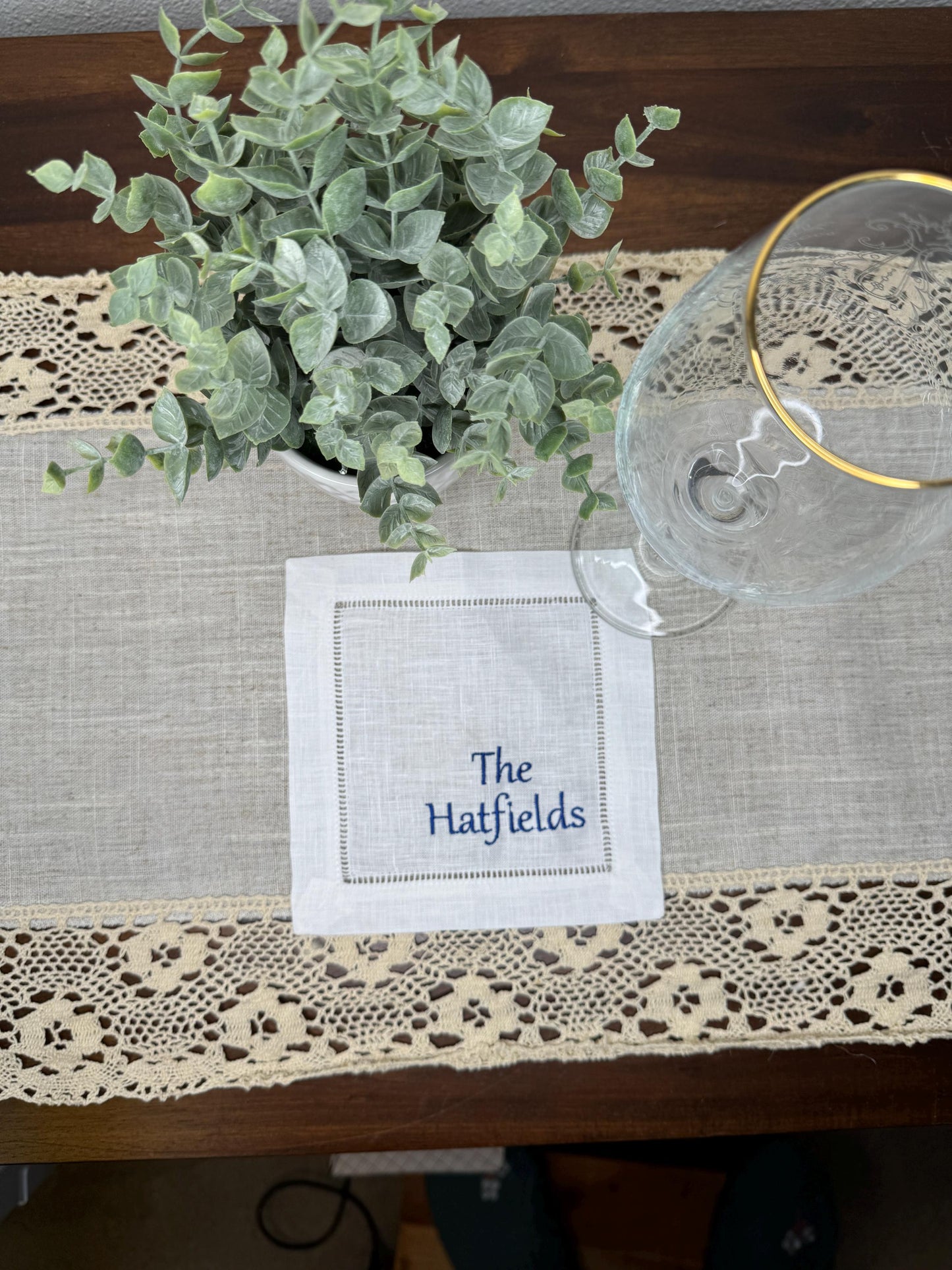 Customized Family Name Embroidered Linen Cocktail Napkins (Set of 4,6,8)