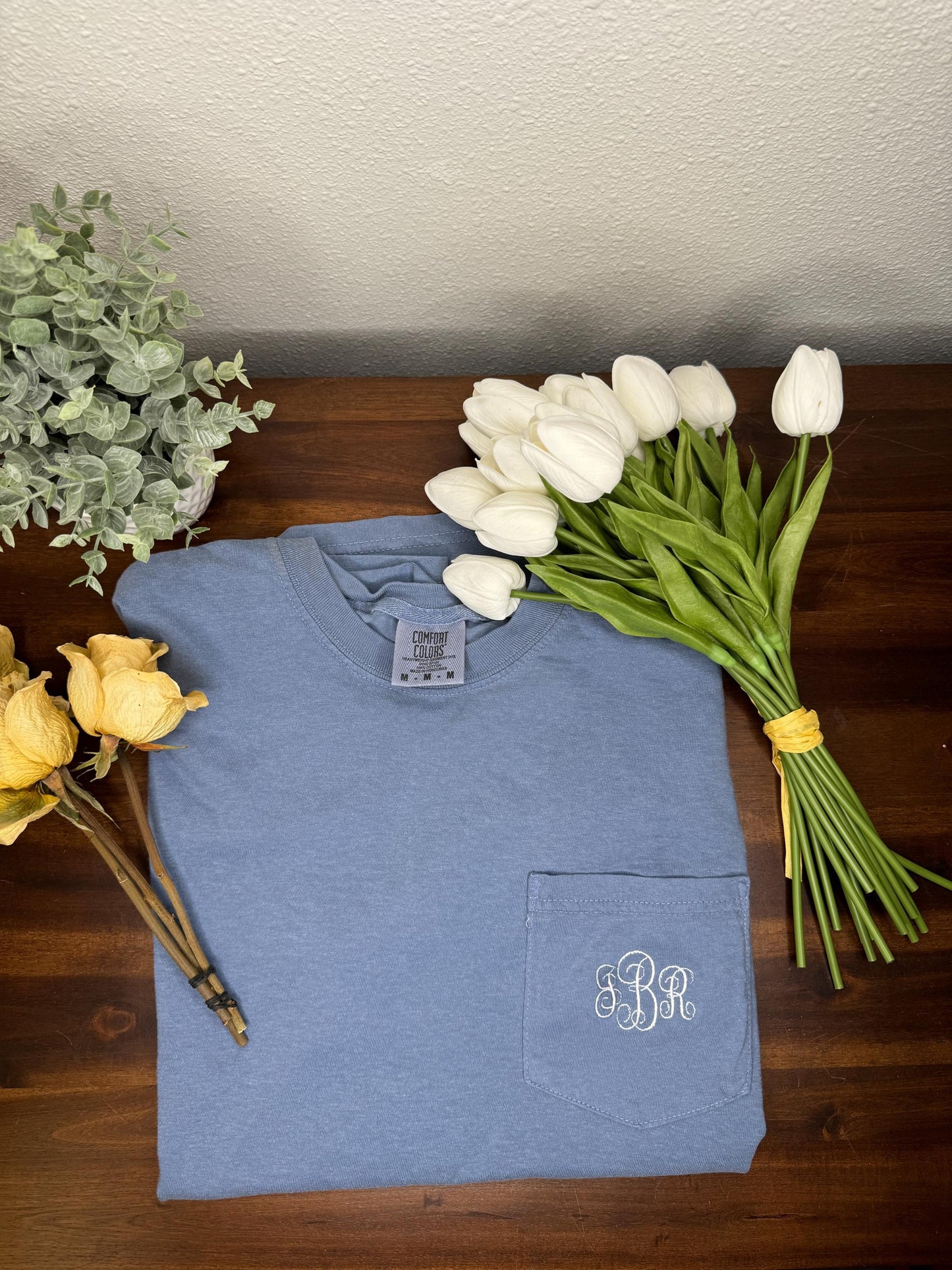Embroidered Monogram Pocket T-Shirt Comfort Colors