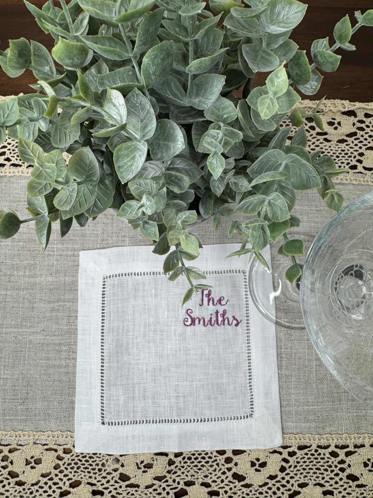 Customized Family Name Embroidered Linen Cocktail Napkins (Set of 4,6,8)
