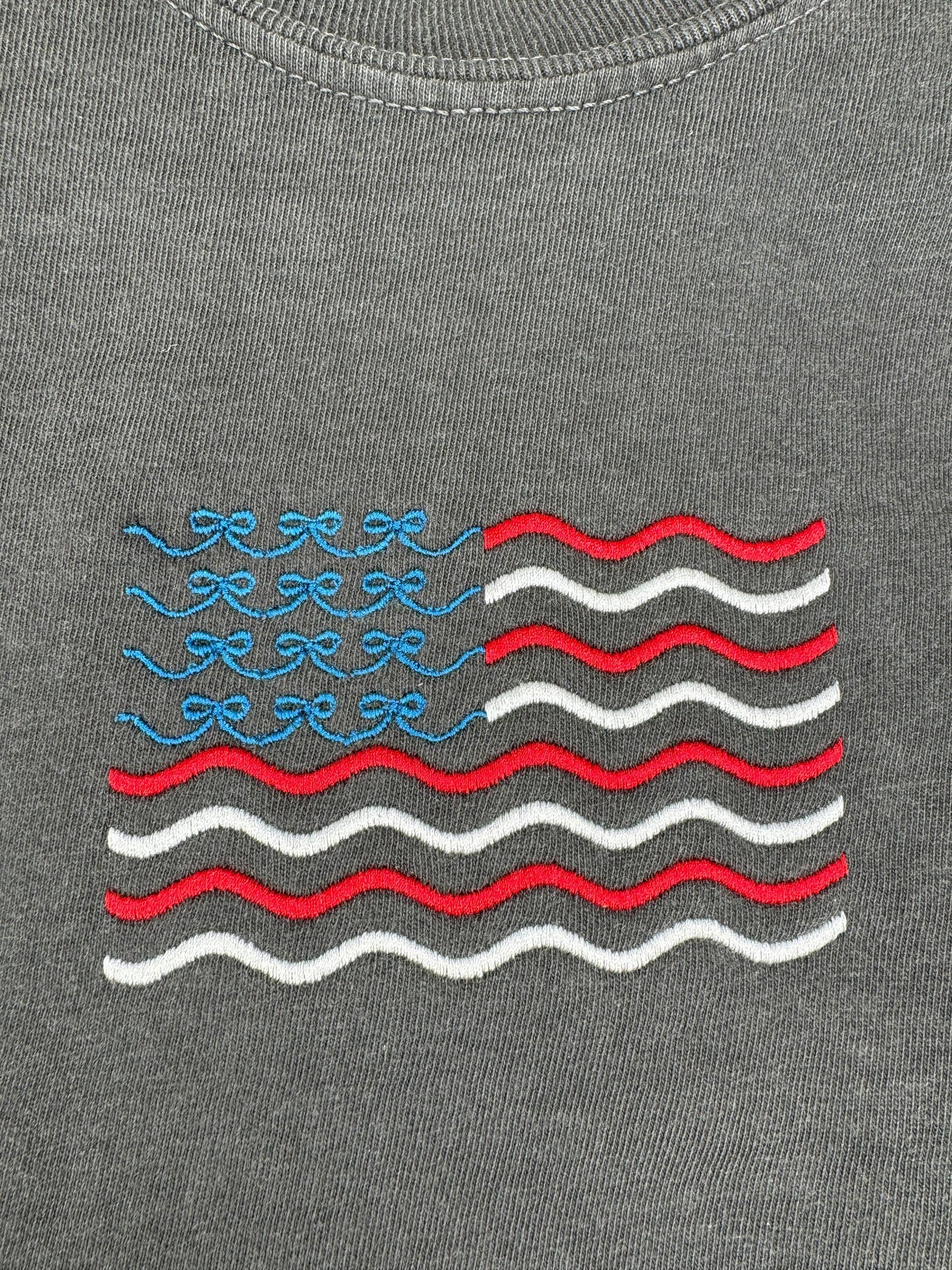 Independence Day July 4th Bow Flag Embroidered T-Shirt - Comfort Colors