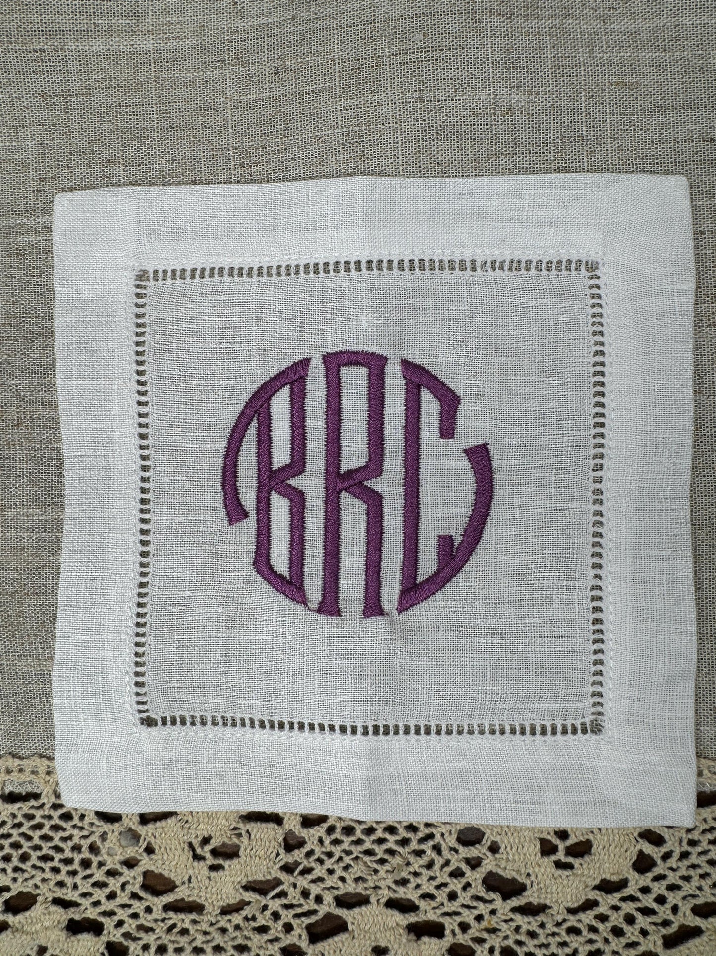 Customized Monogram Stamp Embroidered Linen Cocktail Napkins (Set of 4,6,8)