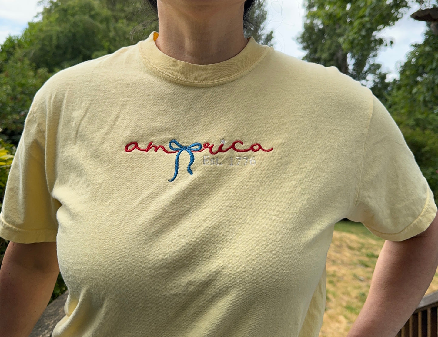 Independence Day July 4th America Embroidered T-Shirt - Comfort Colors