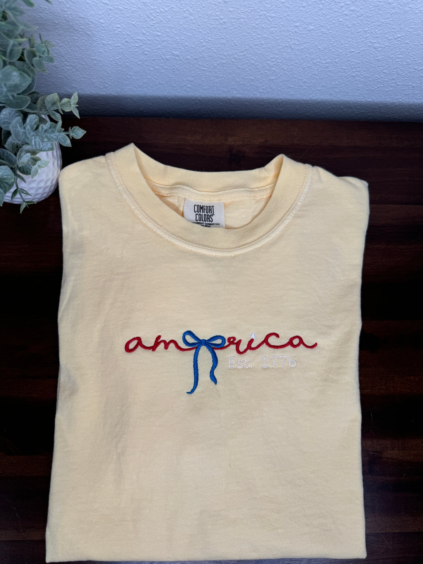 Independence Day July 4th America Embroidered T-Shirt - Comfort Colors