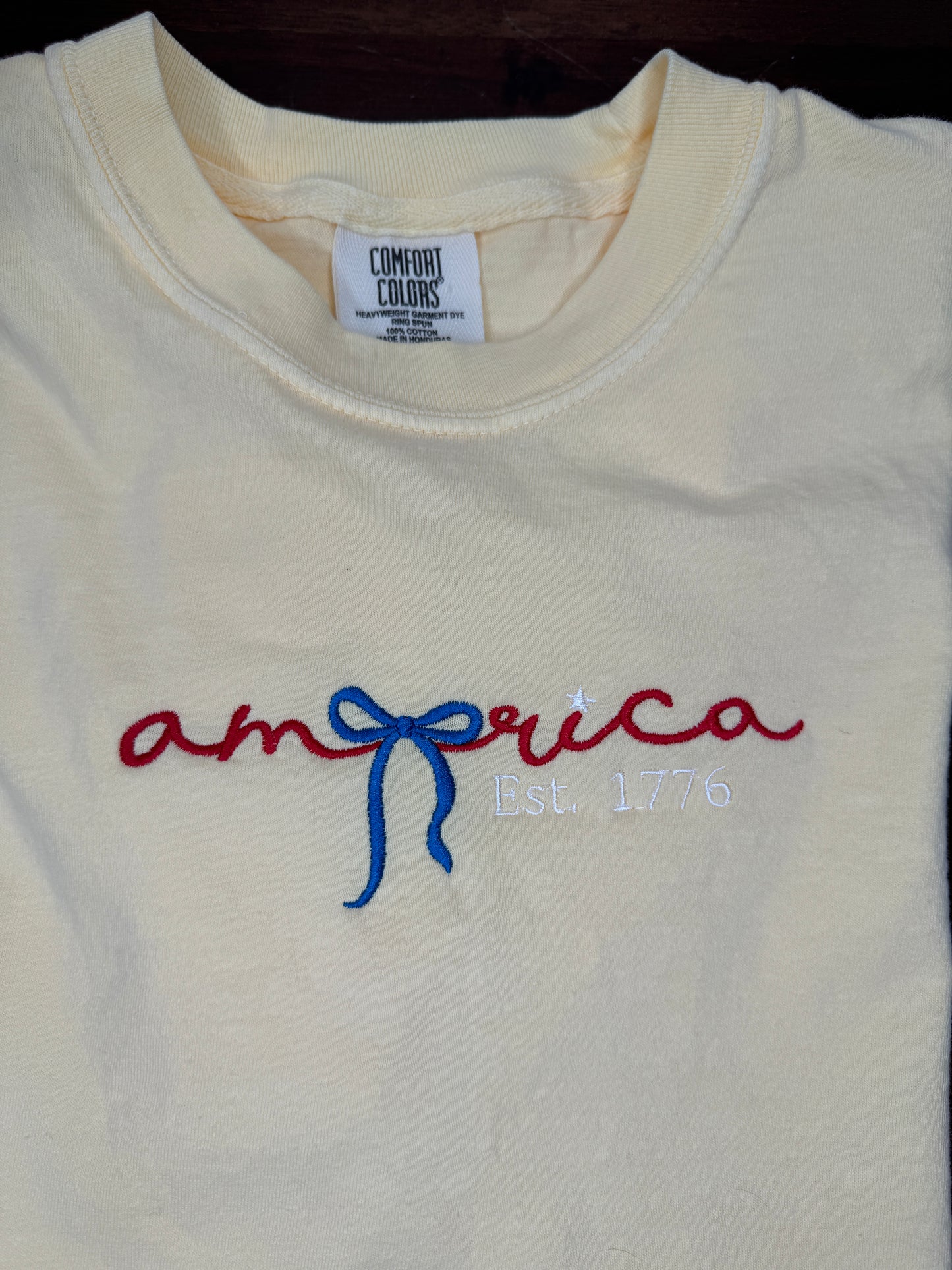 Independence Day July 4th America Embroidered T-Shirt - Comfort Colors