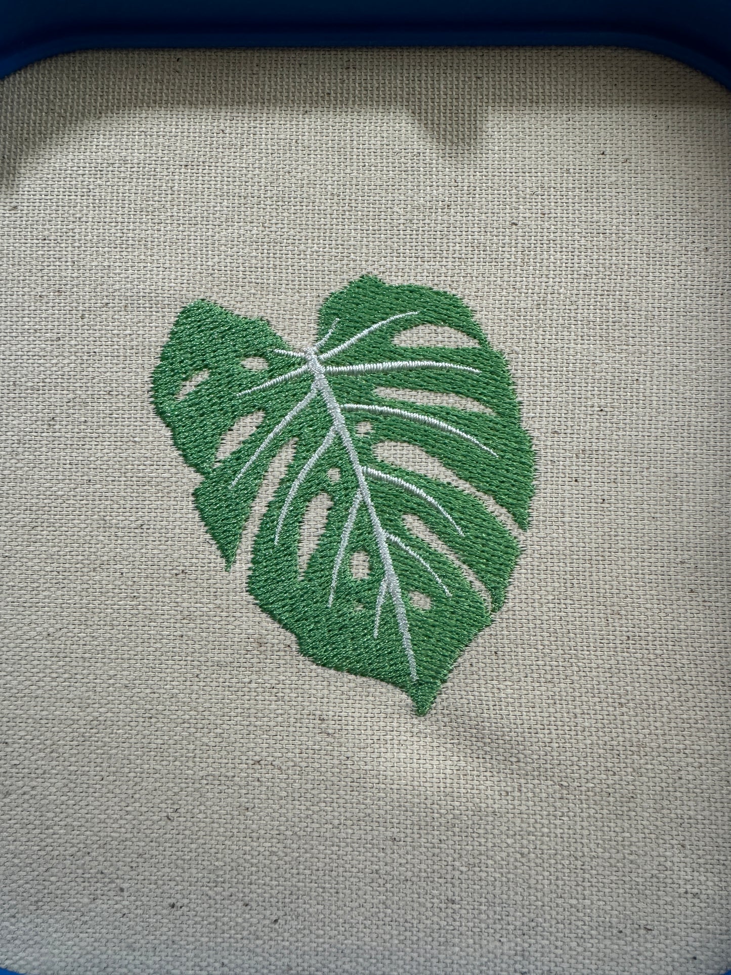 Large Green Boat Tote Canvas Bag with Embroidered Monstera Leaf