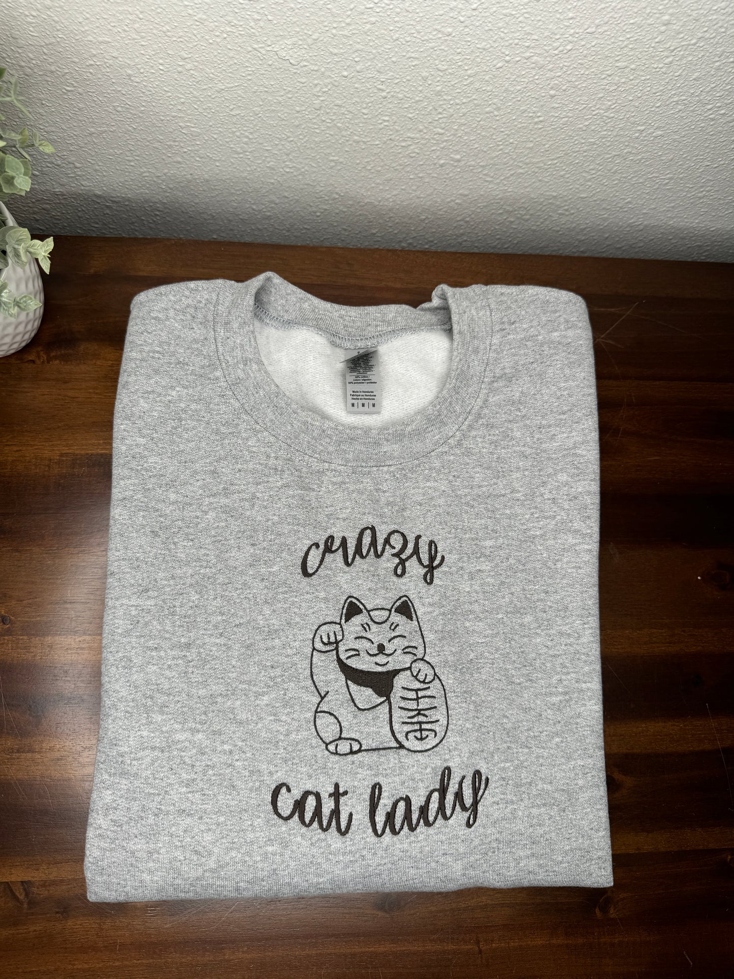 Crazy Cat Lady Embroidered Crewneck Sweatshirt - Lucky Cat - Gildan & Comfort Colors