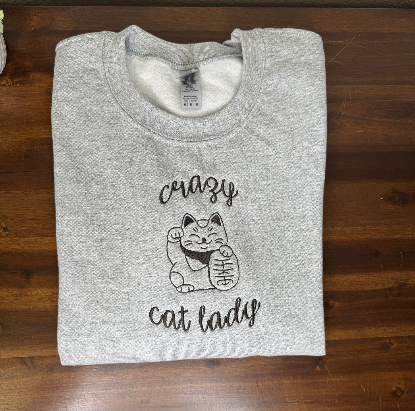 Crazy Cat Lady Embroidered Crewneck Sweatshirt - Lucky Cat - Gildan & Comfort Colors