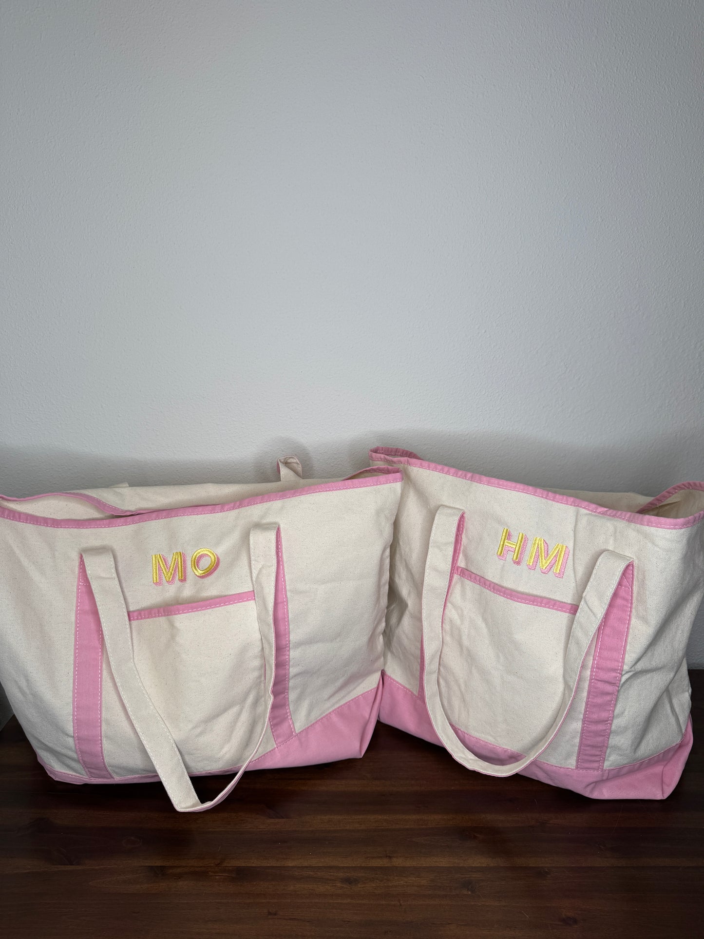 Large Canvas Boat Tote Bag - Large Embroidered Monogram Initials - Pink, Red, Green, Blue, Black