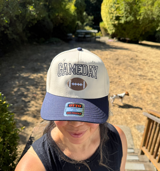 Embroidered Game Day Hat with Football - Baseball Cap 5 Panel