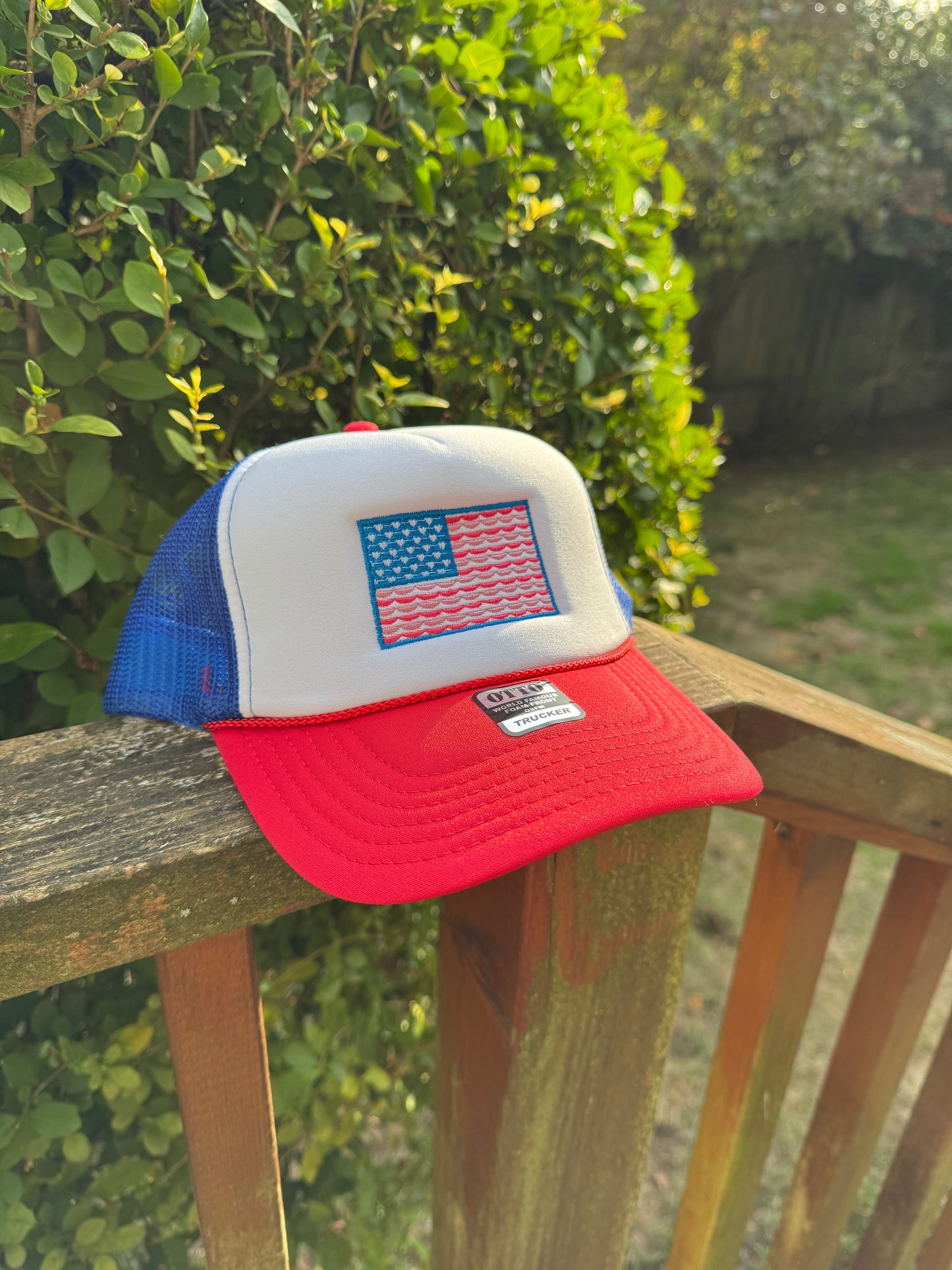 USA Coquette Flag Embroidered Foam Trucker Hat - Coquette Patriotic Aesthetic Flag