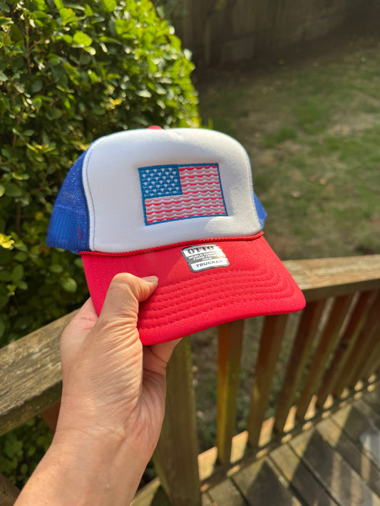 USA Coquette Flag Embroidered Foam Trucker Hat - Coquette Patriotic Aesthetic Flag