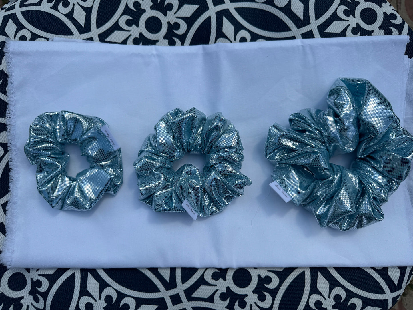 Light Blue Holographic Shiny Hair Scrunchie - 3 sizes - handmade