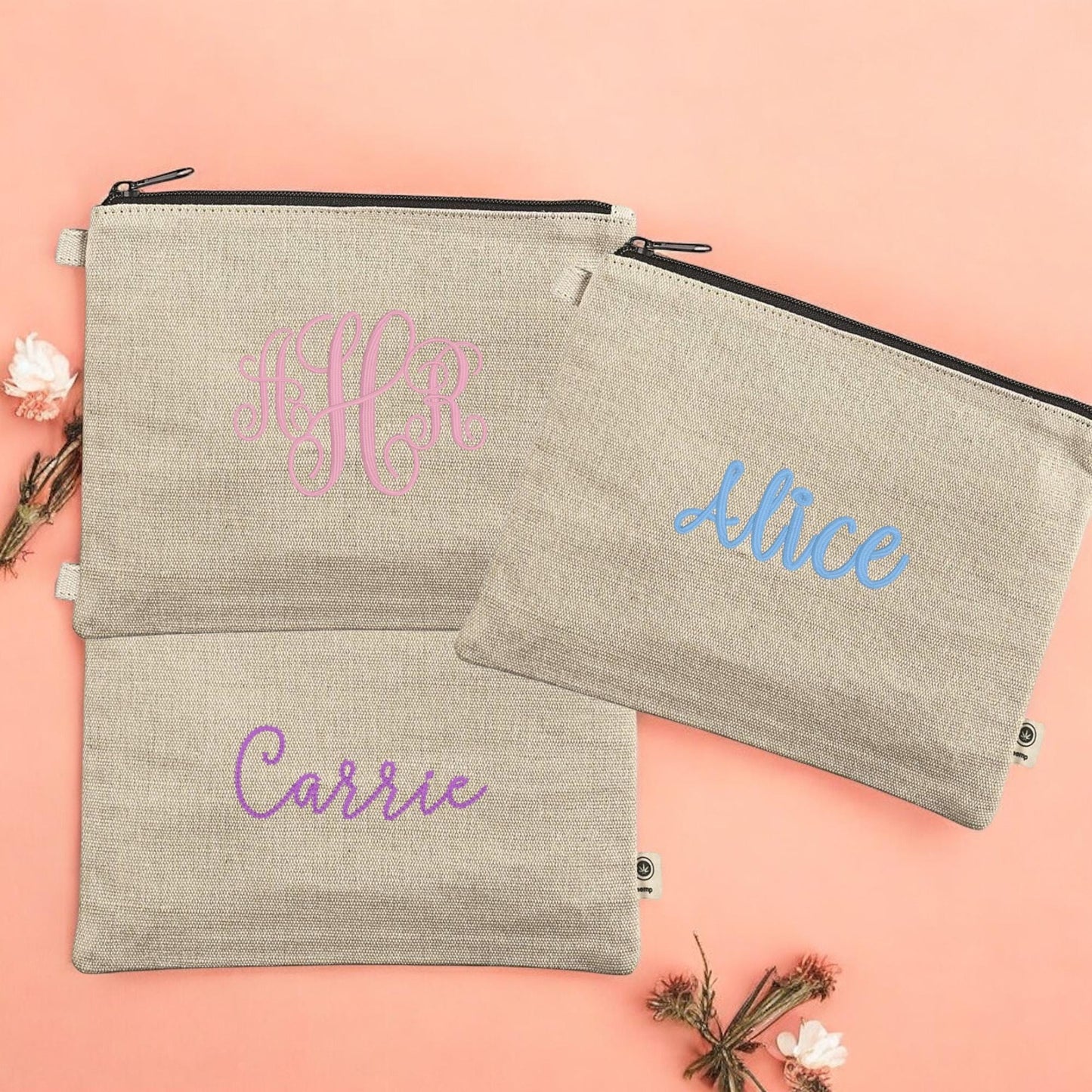 Customized Hemp Makeup Bag Girl's Birthday Party Favors Gifts (Individual and set of 5)