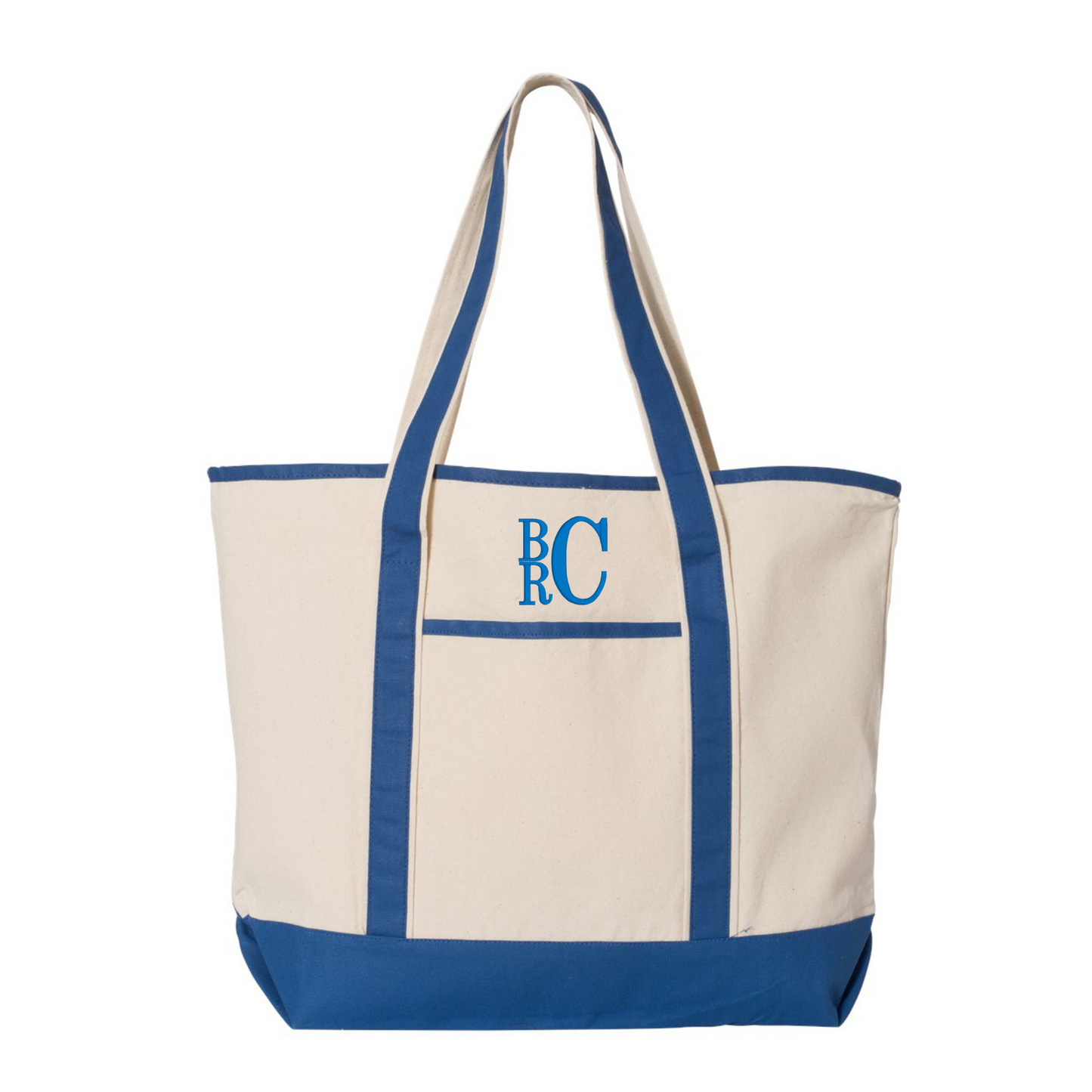 Large Canvas Boat Tote Bag - Large Embroidered Monogram Initials - Pink, Red, Green, Blue, Black