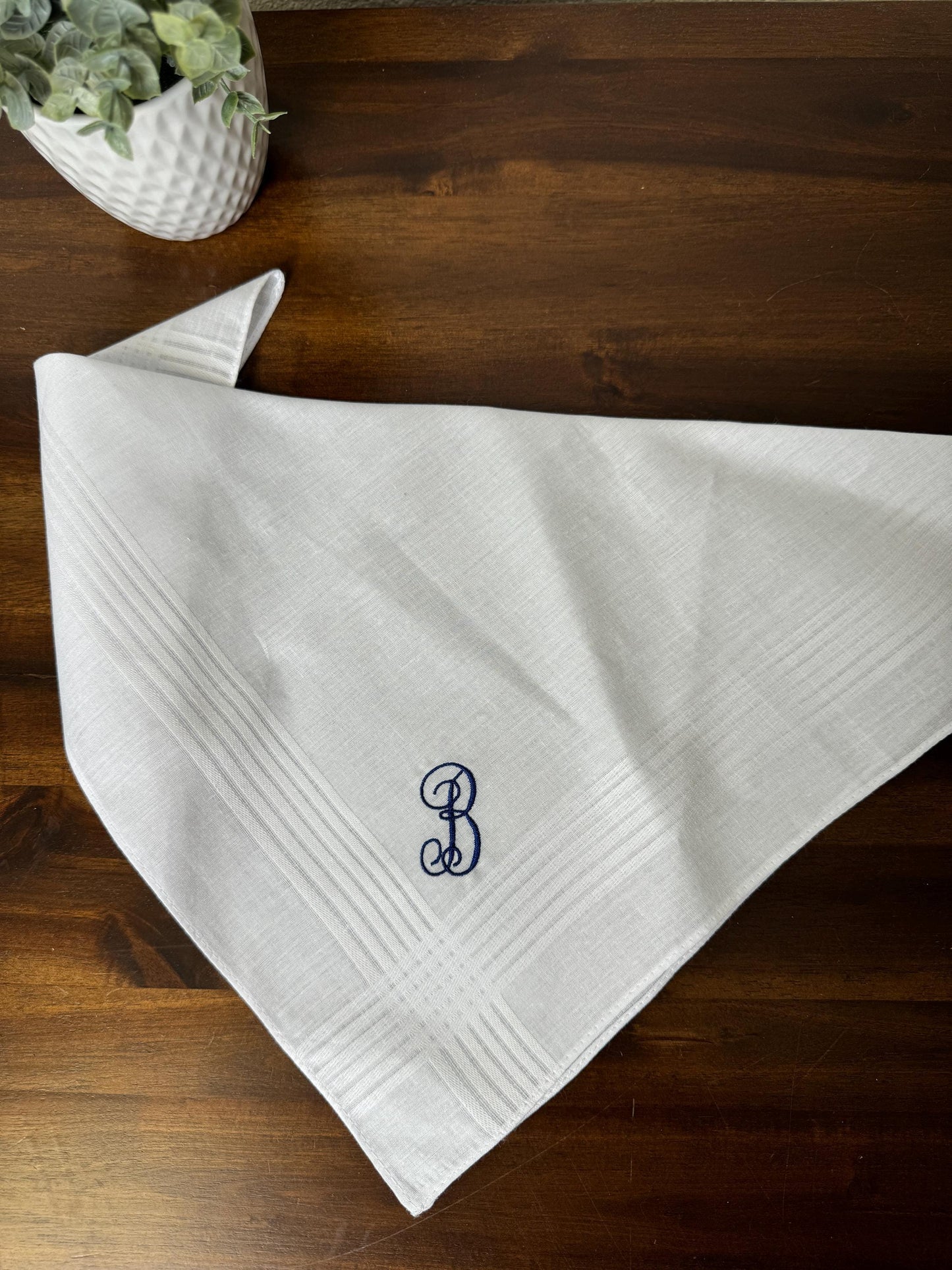 Men's Handkerchief with Monogrammed Initials Pocket Square Wedding Gift