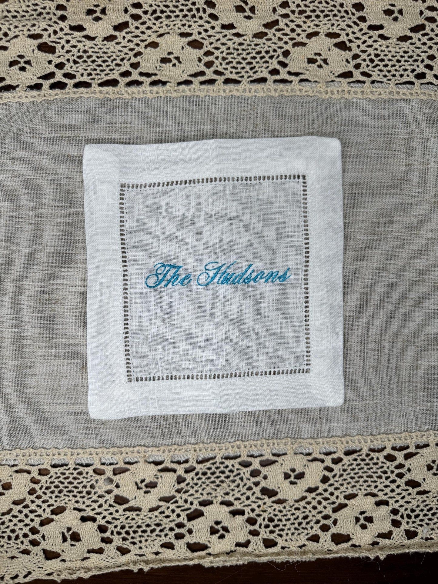 Customized Family Name Embroidered Linen Cocktail Napkins (Set of 4,6,8)