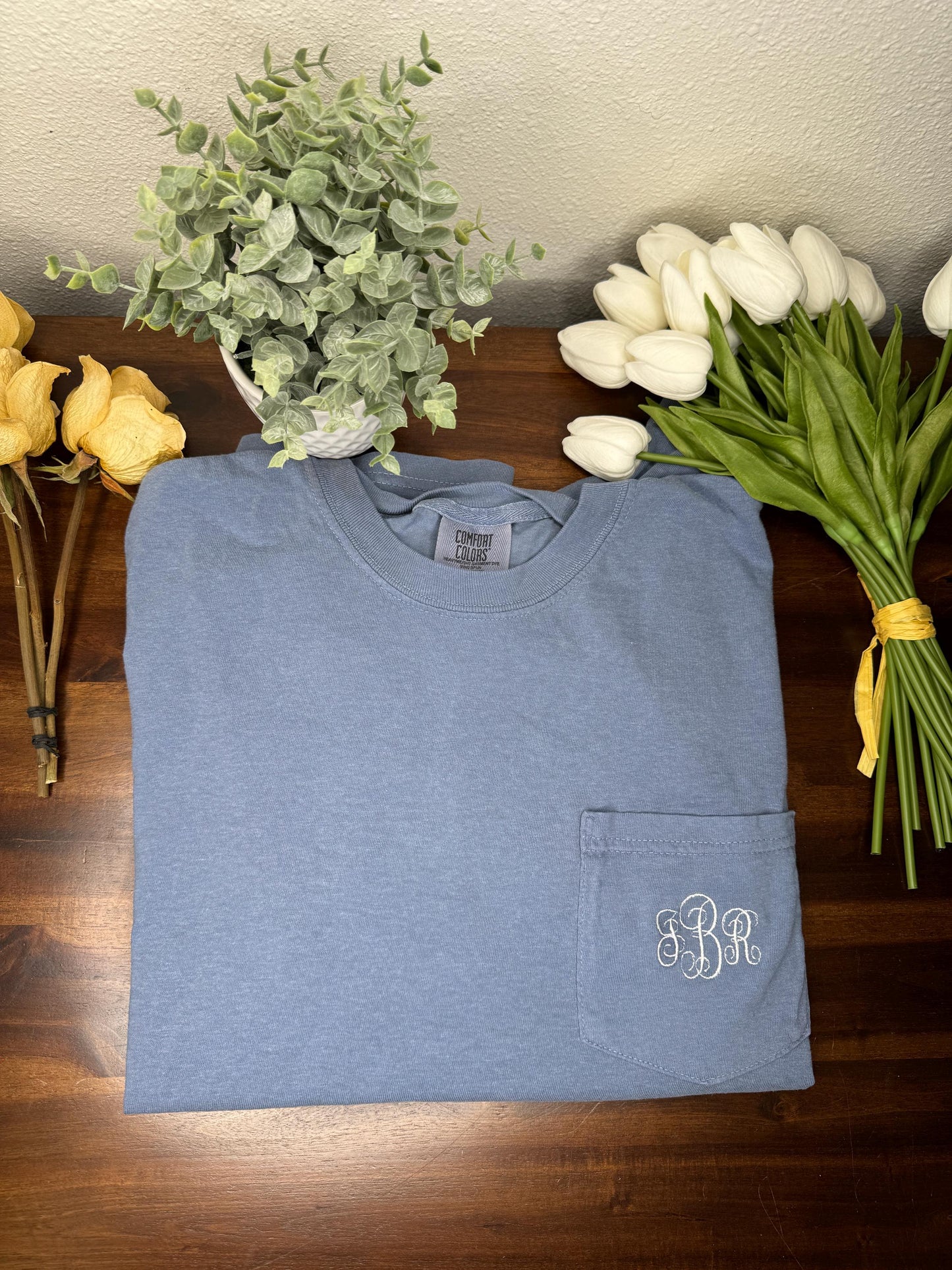 Embroidered Monogram Pocket T-Shirt Comfort Colors