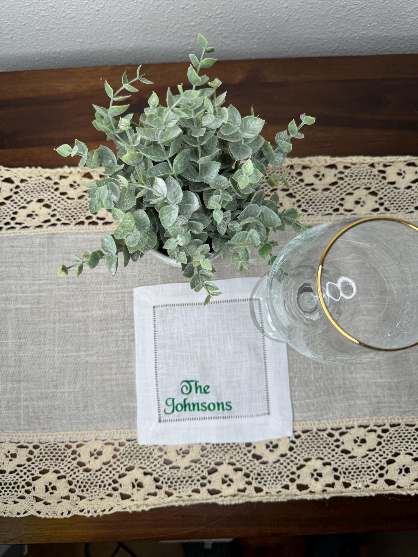 Customized Family Name Embroidered Linen Cocktail Napkins (Set of 4,6,8)