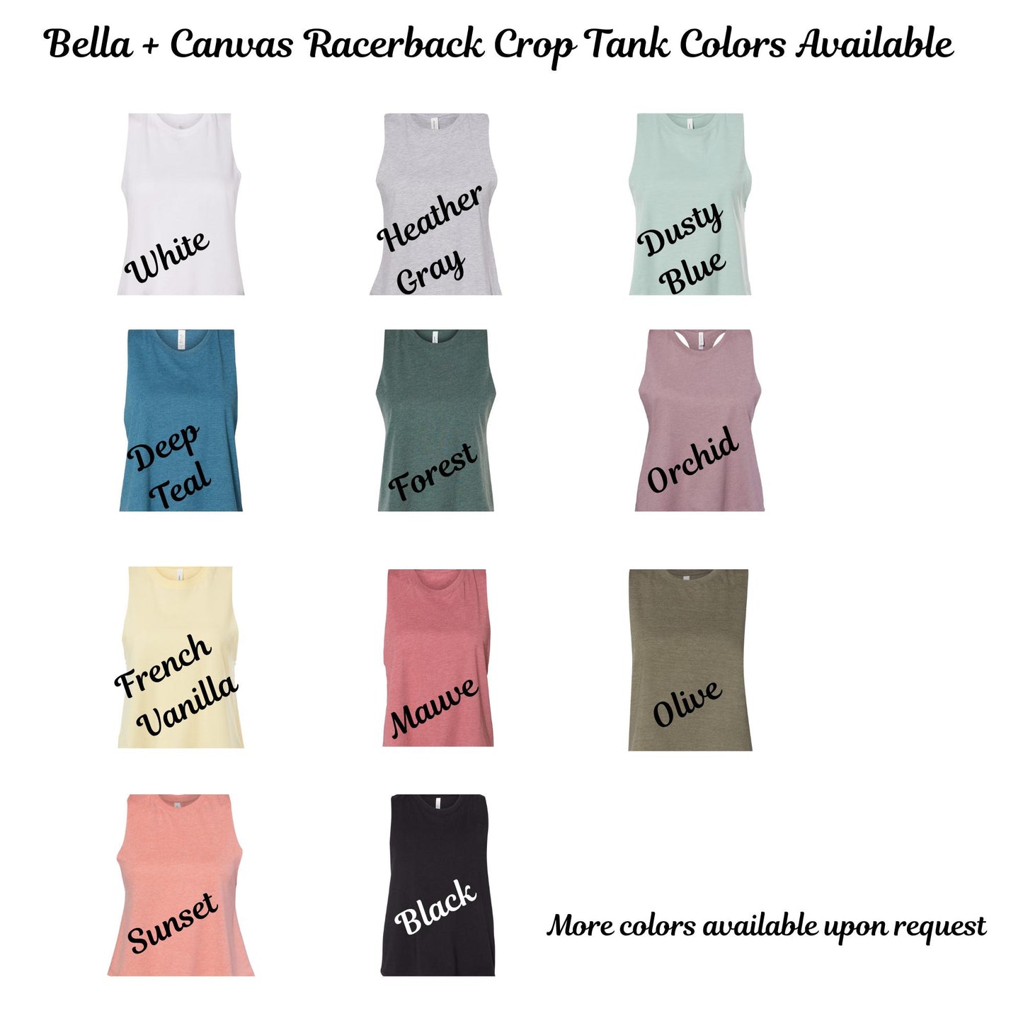 Bella + Canvas Racerback Crop Tank with Embroidered Curved Customized Name on Neckline