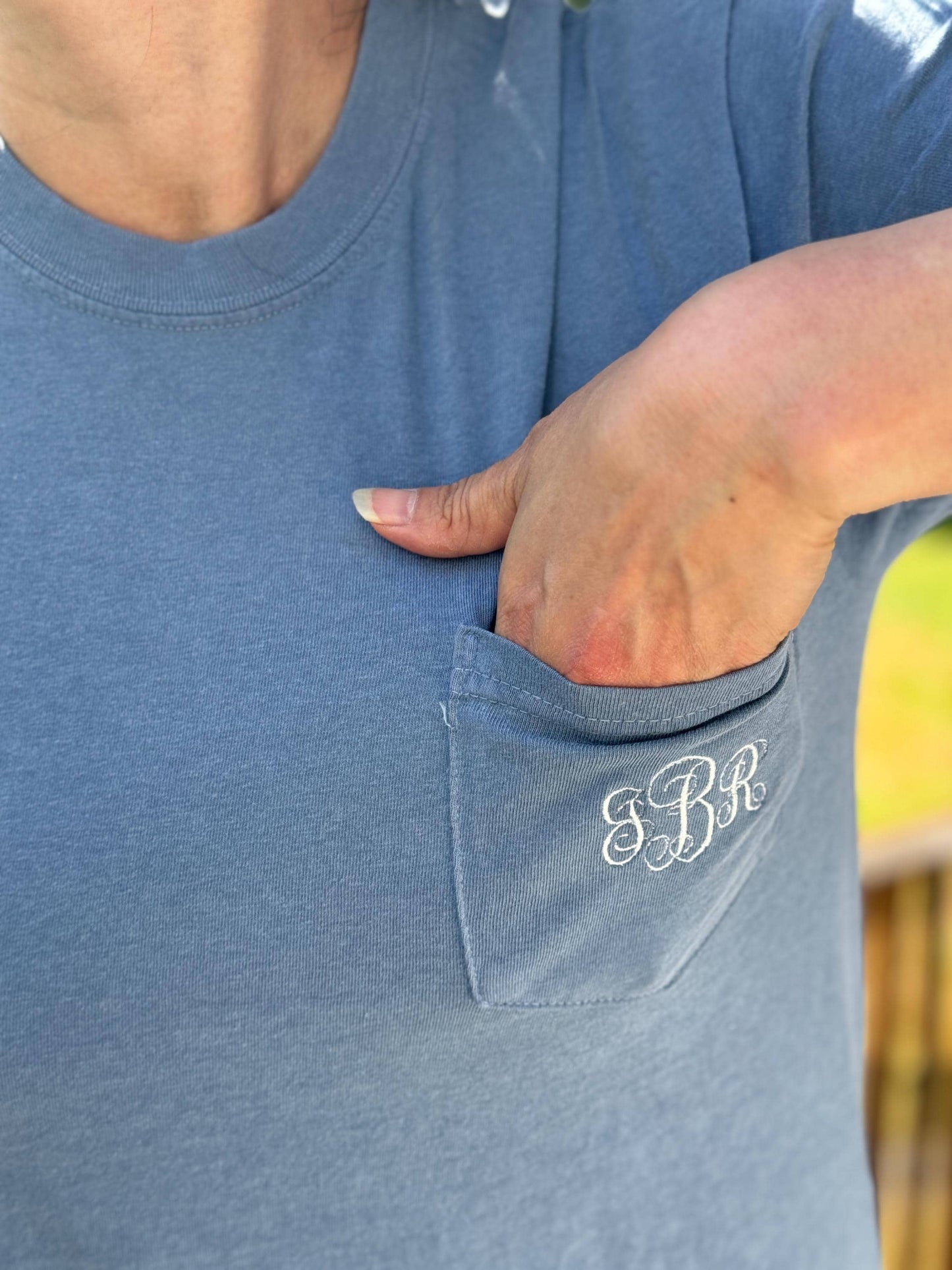 Embroidered Monogram Pocket T-Shirt Comfort Colors