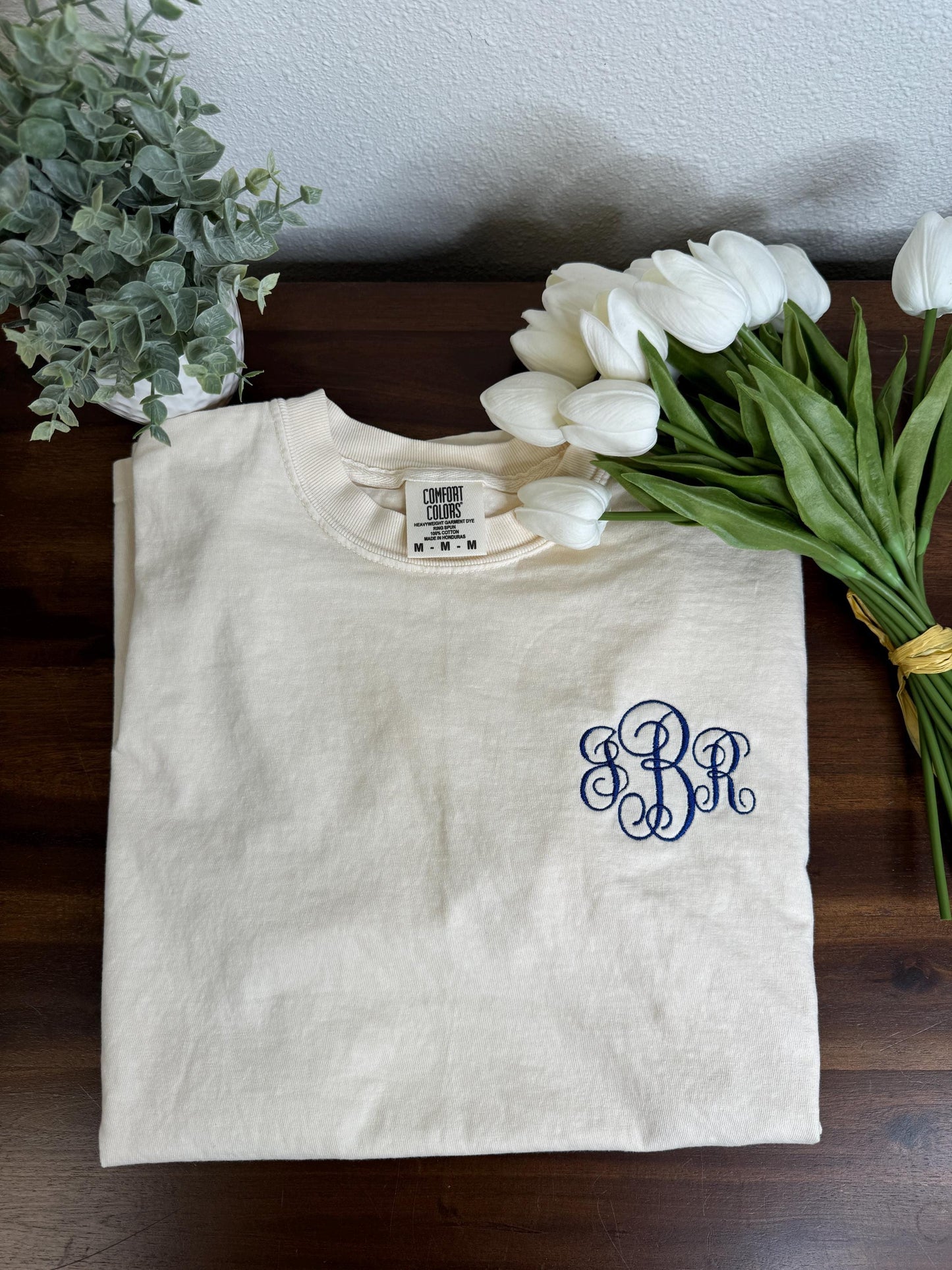 Left or Right Chest Monogram Embroidered T-shirt Comfort Colors