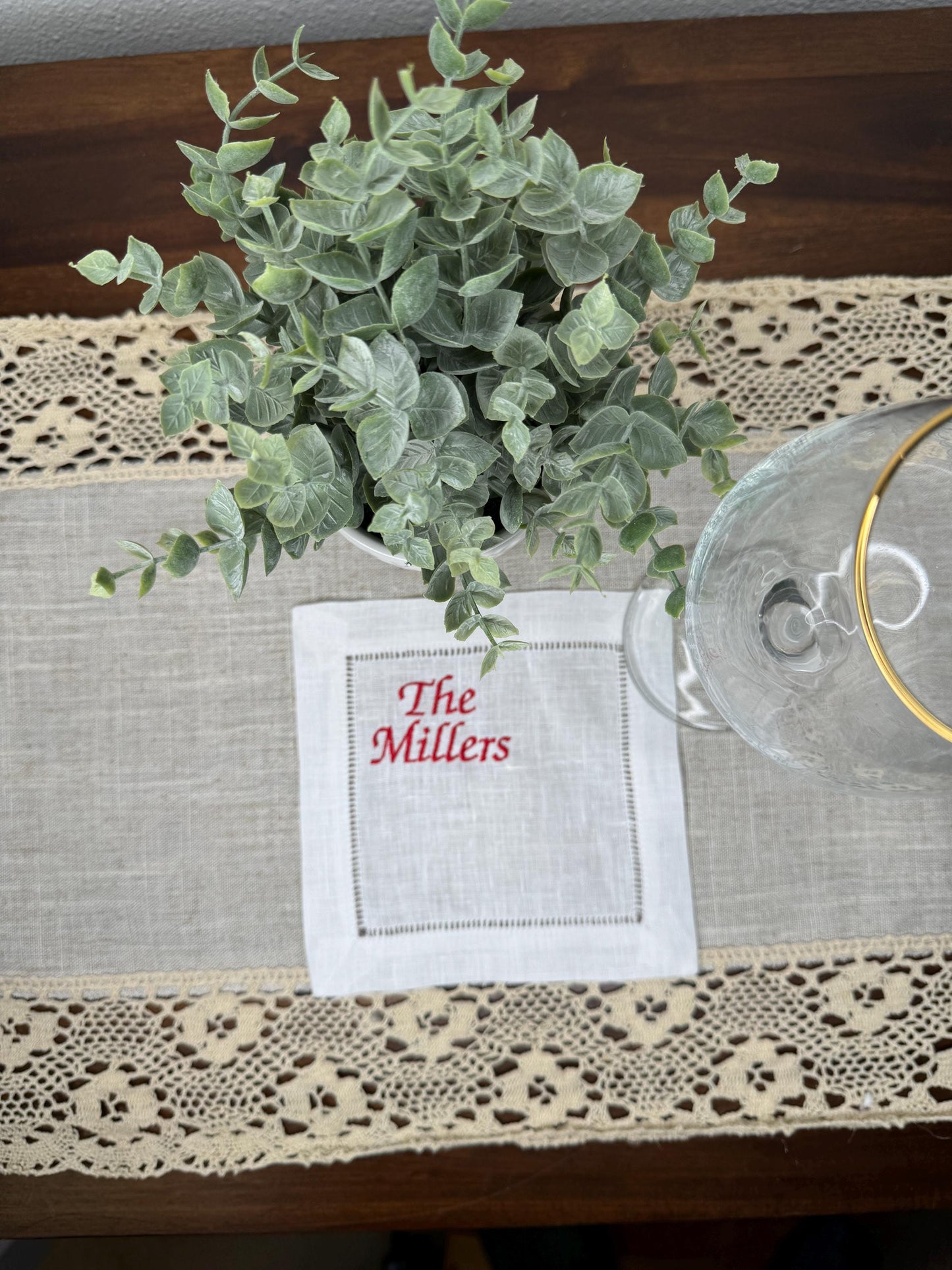 Customized Family Name Embroidered Linen Cocktail Napkins (Set of 4,6,8)