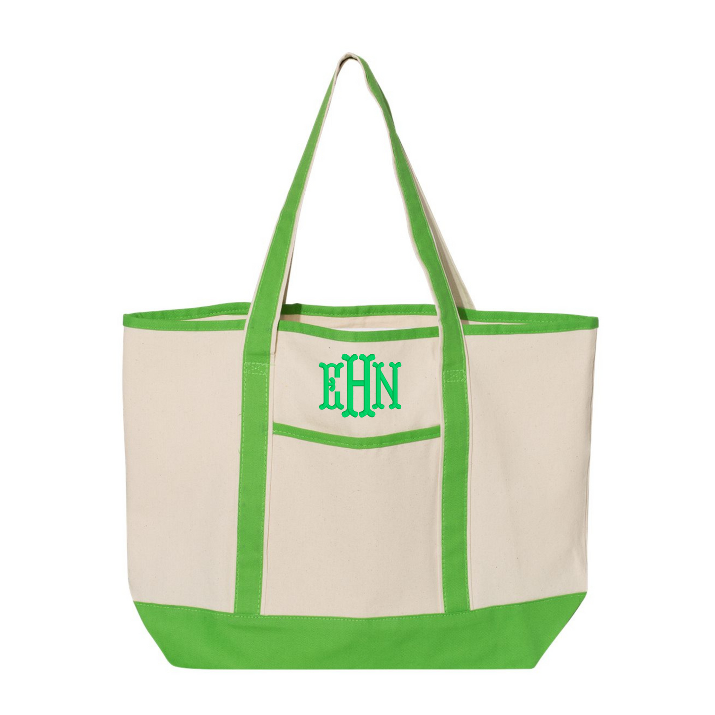 Large Canvas Boat Tote Bag - Large Embroidered Monogram Initials - Pink, Red, Green, Blue, Black