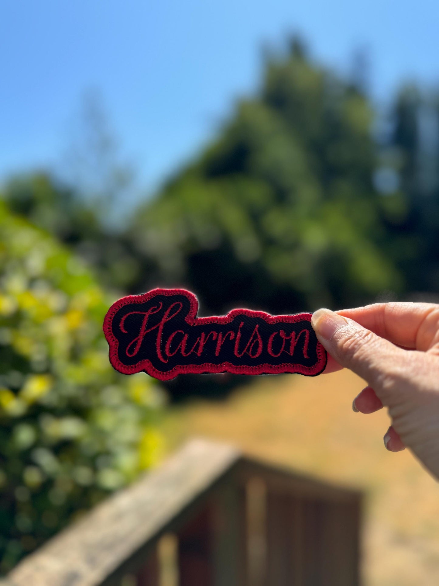Custom Embroidered Name Patch - Personalized - 1 inch font black background iron or sew on - backpack, trucker hat, clothing - gifts for her