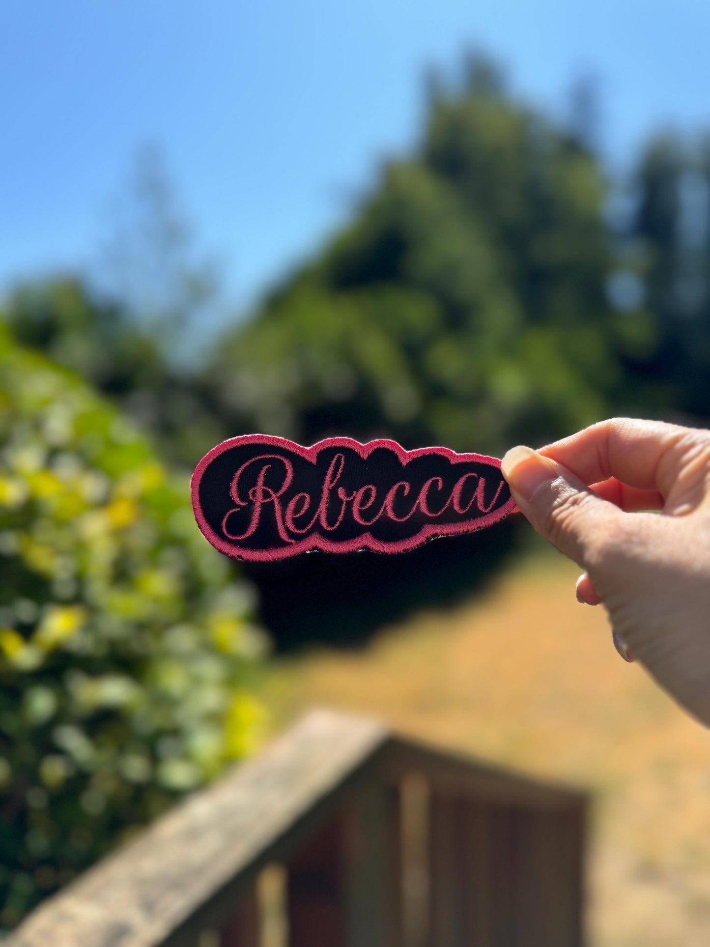 Custom Embroidered Name Patch - Personalized - 1 inch font black background iron or sew on - backpack, trucker hat, clothing - gifts for her