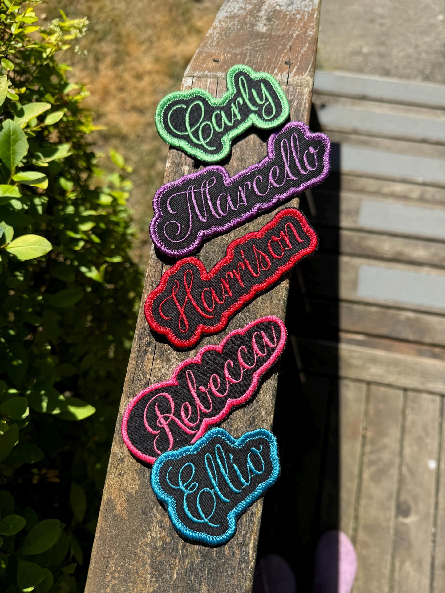 Custom Embroidered Name Patch - Personalized - 1 inch font black background iron or sew on - backpack, trucker hat, clothing - gifts for her