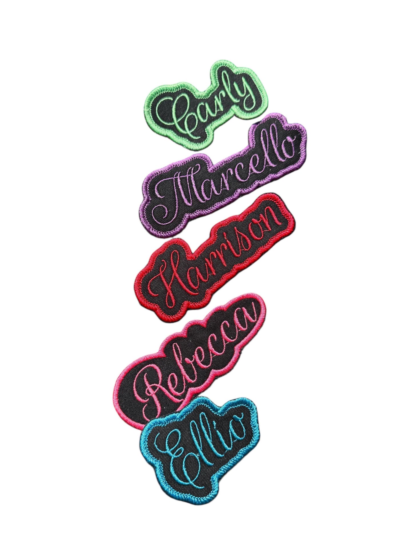 Custom Embroidered Name Patch - Personalized - 1 inch font black background iron or sew on - backpack, trucker hat, clothing - gifts for her