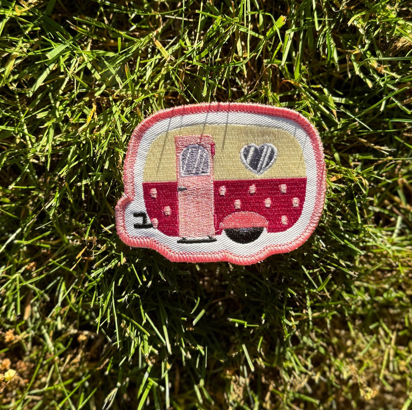 Pink RV Campervan Embroidered Patch - iron or sew on - teardrop trailer RV, backpack, trucker hat, clothing - gifts for her
