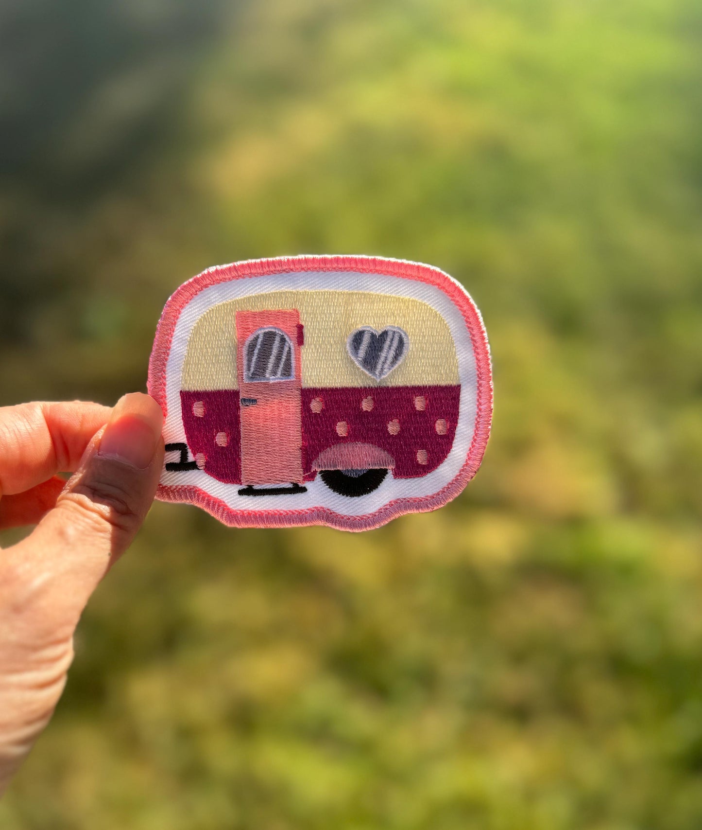 Pink RV Campervan Embroidered Patch - iron or sew on - teardrop trailer RV, backpack, trucker hat, clothing - gifts for her