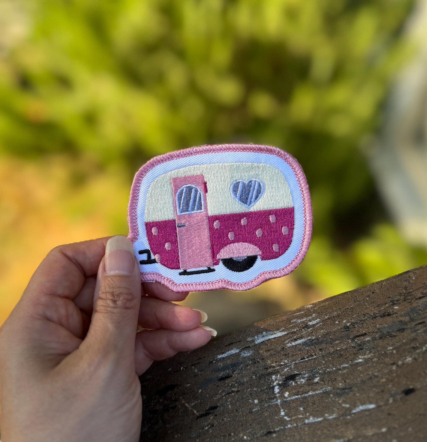 Pink RV Campervan Embroidered Patch - iron or sew on - teardrop trailer RV, backpack, trucker hat, clothing - gifts for her