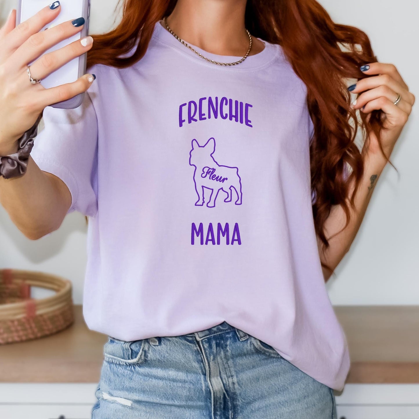 Embroidered Dog Mama T-shirt - Breed Silhouette & Custom Pet Name - Chihuahua, Frenchie, Dachshund, Jack Russell, Corgi - Gift for pet lover