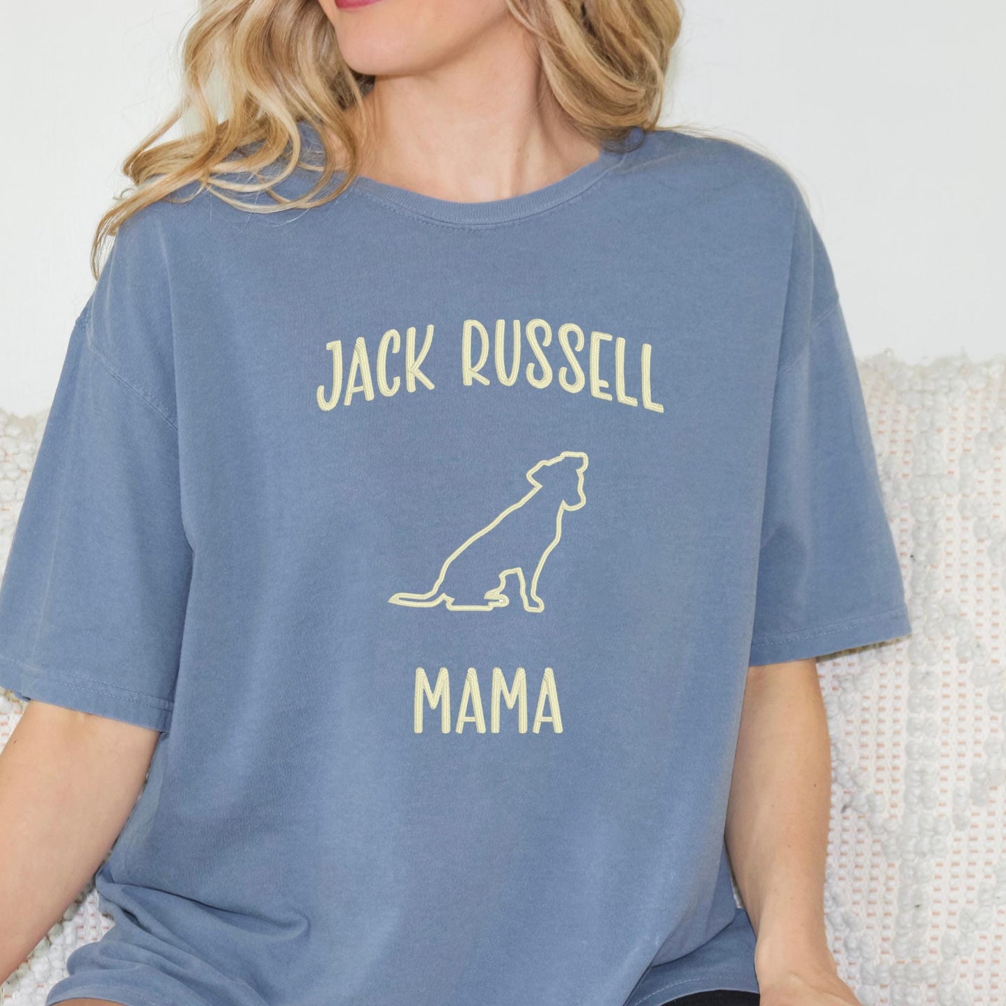 Embroidered Dog Mama T-shirt - Breed Silhouette & Custom Pet Name - Chihuahua, Frenchie, Dachshund, Jack Russell, Corgi - Gift for pet lover