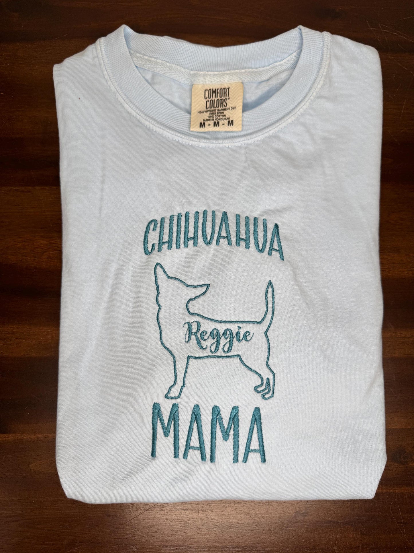 Embroidered Dog Mama T-shirt - Breed Silhouette & Custom Pet Name - Chihuahua, Frenchie, Dachshund, Jack Russell, Corgi - Gift for pet lover