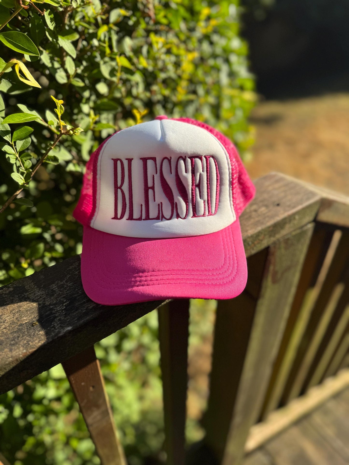 Embroidered Foam Trucker Hat - "Blessed" large text - Trucker Hat, Structured Snapback Mesh Hat - Adjustable Fitted Hat - Gifts for Her/Him