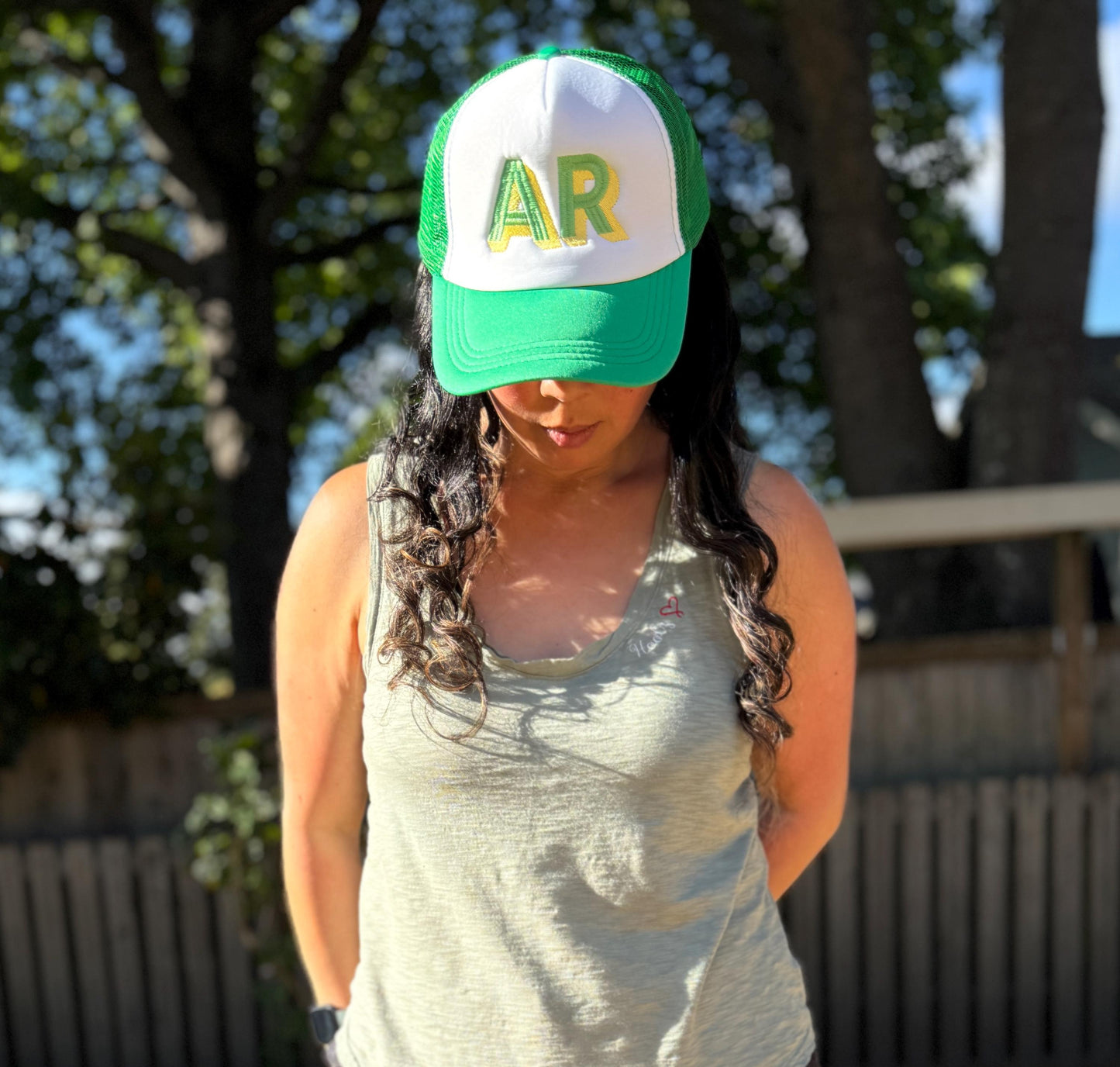 Embroidered Foam Trucker Hat - Two Tone Shadow Block 2 Initials - Trucker Hat, Structured Mesh Hat - Adjustable Fitted Hat Gifts for Her/Him