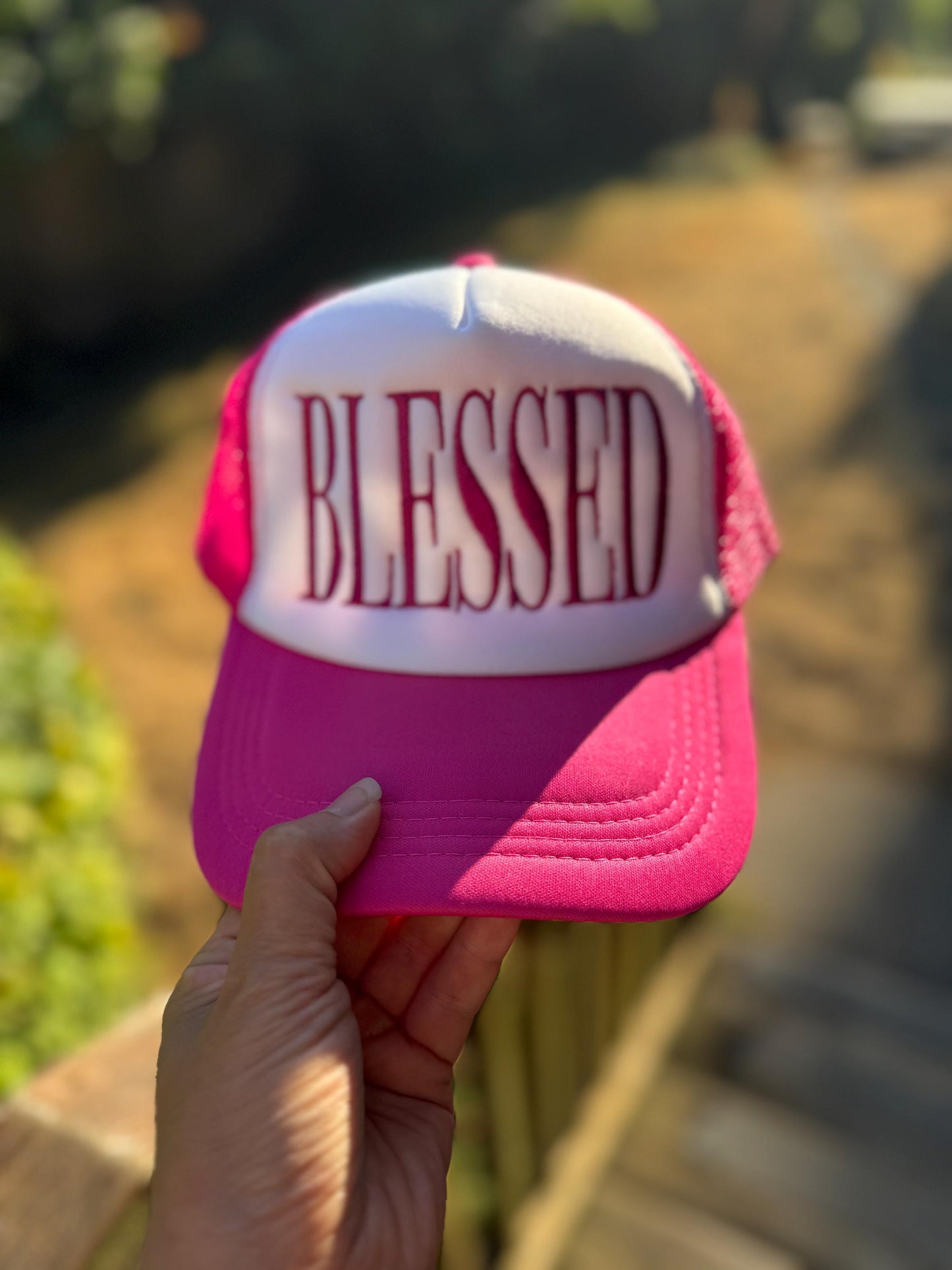 Embroidered Foam Trucker Hat - "Blessed" large text - Trucker Hat, Structured Snapback Mesh Hat - Adjustable Fitted Hat - Gifts for Her/Him