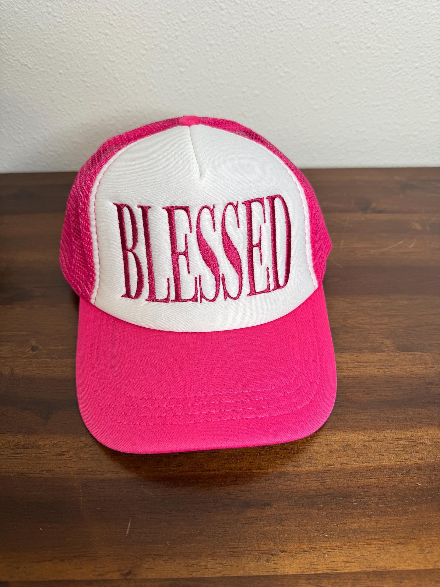 Embroidered Foam Trucker Hat - "Blessed" large text - Trucker Hat, Structured Snapback Mesh Hat - Adjustable Fitted Hat - Gifts for Her/Him