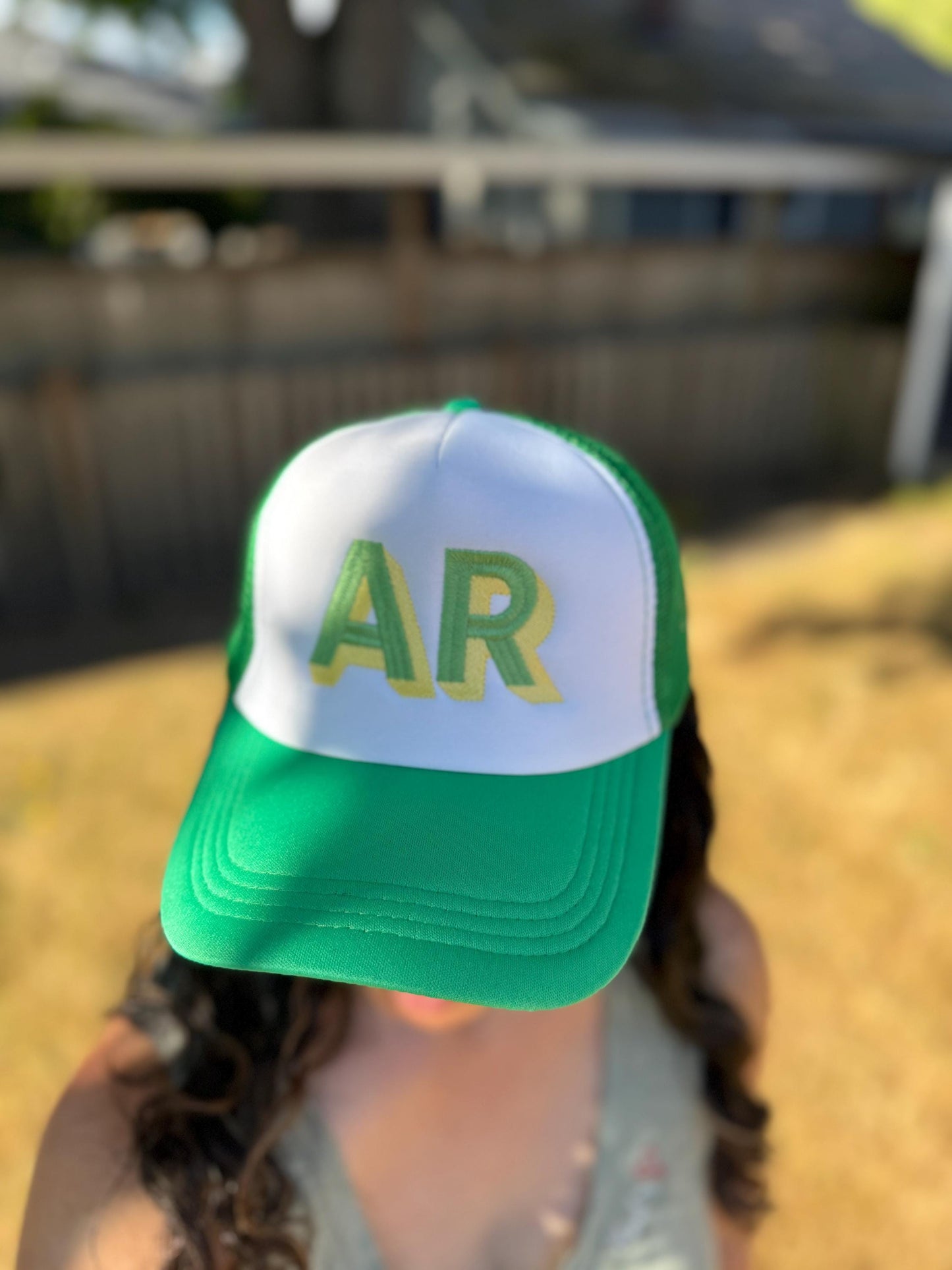Embroidered Foam Trucker Hat - Two Tone Shadow Block 2 Initials - Trucker Hat, Structured Mesh Hat - Adjustable Fitted Hat Gifts for Her/Him