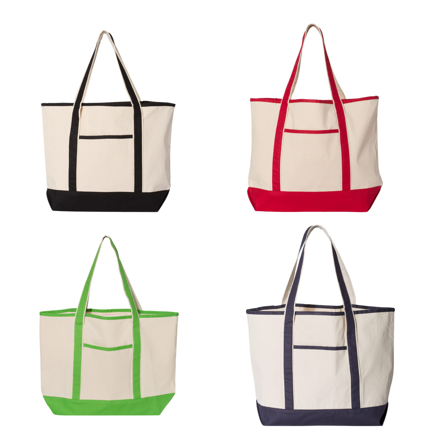 Large Canvas Boat Tote Bag - Large Embroidered Monogram Initials - Pink, Red, Green, Blue, Black