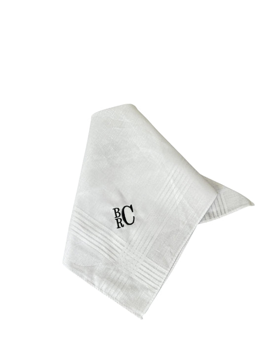 Men's Handkerchief with Monogrammed Initials Pocket Square Wedding Gift
