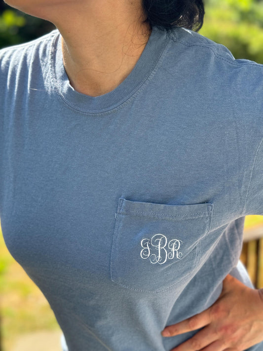 Embroidered Monogram Pocket T-Shirt Comfort Colors