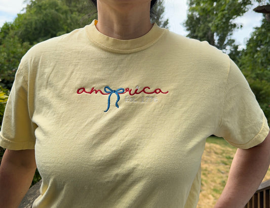 Independence Day July 4th America Embroidered T-Shirt - Comfort Colors